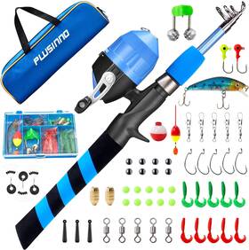 Plusinno 313115380395 Kids Fishing Pole Portable Telescopic Rod And Reel Combo Kit