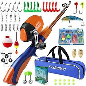 Plusinno 711347457555 Kids Fishing Pole Portable Telescopic Rod And Reel Full Kits Spincas