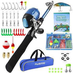 Plusinno 711347457661 Kids Fishing Pole With Travel Bag Telescopic Rod And Reel Combos Wit