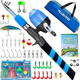 Plusinno 744759666451 Kids Fishing Pole Portable Telescopic Rod And Reel Combo Kit