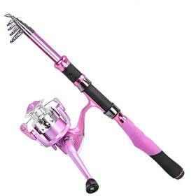 Plusinno 753610252580 Ladies Telescopic Fishing Rod And Reel Combos Spinning Pole Pink Desi