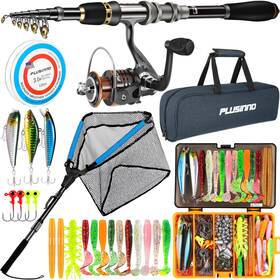 Plusinno B55703 Fishing Gear Rod With 137pcs Lures Net Starter Kit
