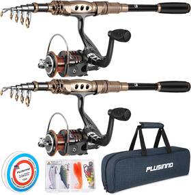 Plussino 705353813160 Fishing Rod &reel Combo Carbon Fiber Telescopic Pole Salt Fresh Water