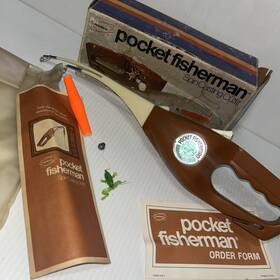 249h Popeil Vtg 1972 Popeils Pocket Fisherman Spin Casting Outfit Rod And Reel Bobber /249h