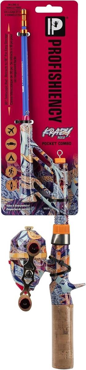 Profishiency 810082045390 30 Inch Telescopic Spincast Pocket Combo Krazy Rizz Tangle-free