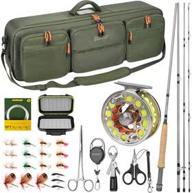 Qualyqualy 313101635645 Fly Fishing Rod And Reel Combo Starter Kit 4 Piece Lightweight Trave