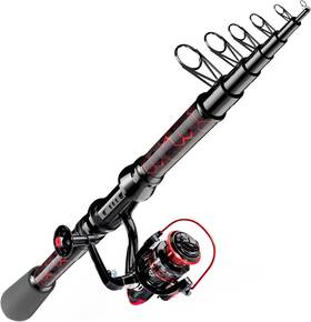 Qudrakast 445013594512 Fishing Rod And Reel Combo Carbon Fiber Telescopic With X-warp Design Tackle