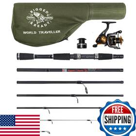 B01msgft96 Rigged & Ready Travel Fishing And World Traveller Rod Reel Combo 2 Tips 215/190cm