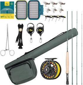 Sf Fly Fishing 313057591590 Rod Combo Starter Kit Semi Gloss Green Jade Finish 24t Carbon Fiber