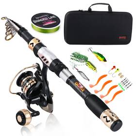 Sougayilang B09tk31zl5 Fishing Pole Kittelescopic Rod Reel Combo Spinning Reelline
