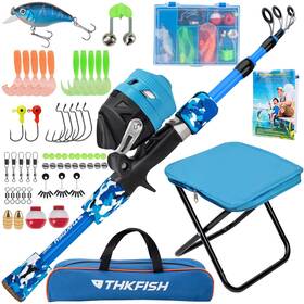 Yz-120cm-blu Thkfish Kids Fishing Pole Set Telescopic Rod Reel Combo Starter Kit Wit