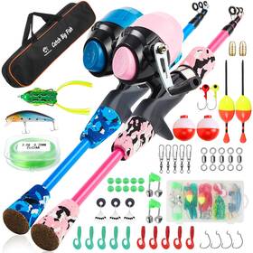B0d2w4w4b8 Tinyunicorn Kids Telescopic Fishing Pole Kit Set Rod And Reel Combo - Portable For Boys Girl
