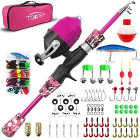 Tqonep Kids Fishing Pole Portable Telescopic Rod And Reel Combo Kit