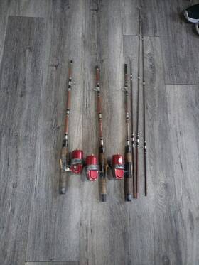 1-63r True Temper Lot Of 3 Vintage 63 R Uni Spin Rod And Reels. Read Description