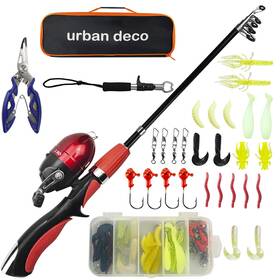 B08q33yb6t Urban Deco Kids Telescopic Fishing Rod And Reel Combo - Portable Kit For Boys Gi