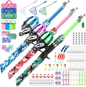 Widden Wfk-3-pbg Kids Fishing Pole 1.5 Portable Telescopic Pink Blue Green