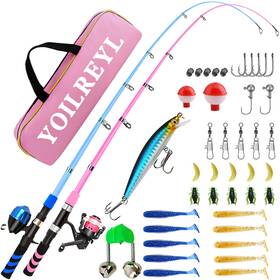 Yoilreyl B0dmlmyf7j 2pcs Kids Fishing Rod Portable Telescopic And Reel Combo