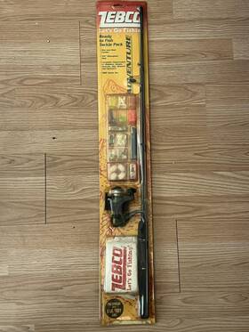 Zebco 032784539322 Vintage 1999 Adventure Lets Go Fishing Rod Reel 102 Pc Tackle Pack Nos