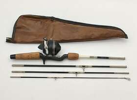 3304 Zebco 600 Metal Black Reel With Rod Combo Case Vintage