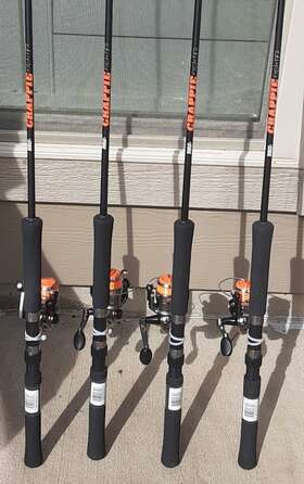 Crful662l Zebco Lot Of 4 Crappie Fighter Spinning Combo 6ft6 Inch Orange/black