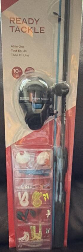 Zs5455 Zebco Ready Tackle Fishing Rod And Reel Combo 10 Lb Line Black Red With Box