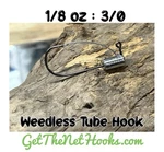 5 Pack 1/8 Ounce Weedless Bass Tube Hook Mustad 3/0 32746. Fixed Price $6.00.