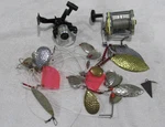 Garcia Mitchell 624 Fishing Reel & Crystal River CR130 Misc. Lures Lot. Fixed Price $20.00.