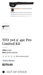 Tfo Pro Ltd 9FT 5WT 4PC Fly Fishing Combo Kit W/ Reel, Rod & Case. Fixed Price $260.00.