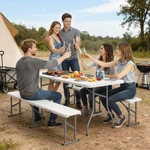 6FT 3-PIECE Portable Picnic Bench Set, White. Fixed Price $154.99.