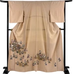 Japanese Kimono Irotomesode Light Orange 167CM 5 Ft In Pure Silk AA8781. Fixed Price $83.82.