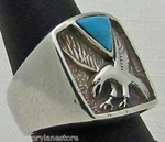 Handsome Large Estate Turquoise Sterling Silver Eagle Ring, Size 8.25. Fixed Price $124.99.
