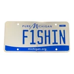 Pure Vanity License Plate " F1SHIN Fishing Fisherman Trout Bass Rod Reel. Fixed Price $29.99.