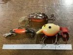 Group Of 3 Vintage Plastic Fishing Lures Lil' Tubby, Phillips, Bug Plug. Fixed Price $25.00.