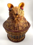 Vintage Wicker Bamboo Cat Or Mouse? Basket With Lid And Button Eyes 7" Tall & 4". Fixed Price $14.99.