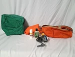 Vtg Camp Trails Fishing Kit Fanny Pack Reel Rain Coat Pouch & Bug Spray ++. Fixed Price $56.04.