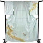 Japanese Kimono Homongi Light Green 168.5CM Ft In Pure Silk AA8087. Fixed Price $96.49.