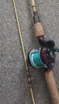 Vogue Wilderness 6 Ft Medium Action Fishing Rod & Reel Combo Glass Cork 12-21 Lb. Fixed Price $35.00.