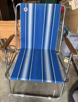 Zip Dee Blue Striped Airstream Rv Folding Lawn Camp Extra Wide Chair Excellent. Fixed Price $179.99.