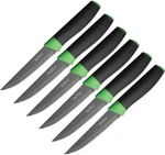 Benchmark 6PC Steak Knife Set 4" Serrated Stainless Blade Rubberized Handle. Fixed Price $9.69.