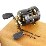 Abu Garcia Ambassadeur Morrum Mm Gold Fishing Reel. Made Sweden. W/ Wood Box.. Fixed Price $1000.00.