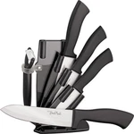 Benchmark Ceramic Kitchen Knife Set White Blades With Storage Block 5PC. Fixed Price $42.95.