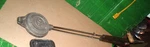 Vtg Rome Round Campfire Toaster Pie Maker Tool W/long Wooden Handle 28". Fixed Price $20.00.