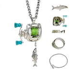 Mini Fishing Reel Necklace, Rotating Handle Spinning Pendant Keychain Un.... Fixed Price $26.85.