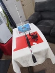 Spinning Fishing Rod Abu Garcia 6' Med 6-12LB And Reel Red Max 30. Fixed Price $56.00.