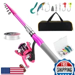 Castaroud Lady Pink Fishing Rod & Reel Combo Carbon Fiber Telescopic Pole Kit. Fixed Price $69.40.