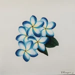 Original Handpainted Artwork Floral Plumeria Blue Green. Fixed Price $25.00.