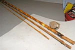 Vintage & West Point Bamboo Fishing Pole 11' 7" No. 123 W/ Ocean City Reel. Fixed Price $32.00.