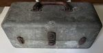 Antique Leather Handle Fishing Tackle Box With Vintage Lures & Shakespeare Reel. Fixed Price $44.99.