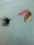 Rooster Tail Fishing Lure, Spinning Hook, Black Feathers, Neon Red 3. Fixed Price $11.99.