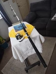 Spinning Fishing Rod Tsunami Spear 8'MED 12-20LB And Reel TSSP5000. Fixed Price $72.00.